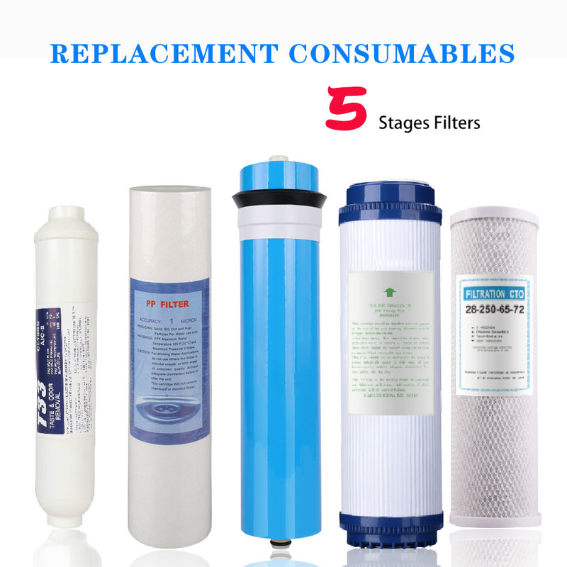 75GPD ในครัวเรือน Ro Water System Osmosis ระบบกรองน้ำดื่ม
